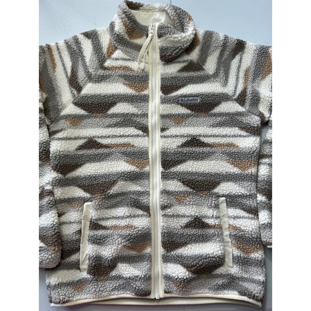 Columbia Sherpa Fleece Jacket Womens Medium Full Zip Geometric Aztec